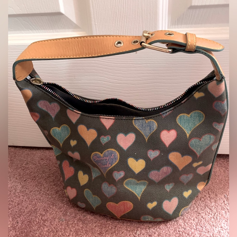 Black Downey & Bourke Handbag with Multicolor Hearts